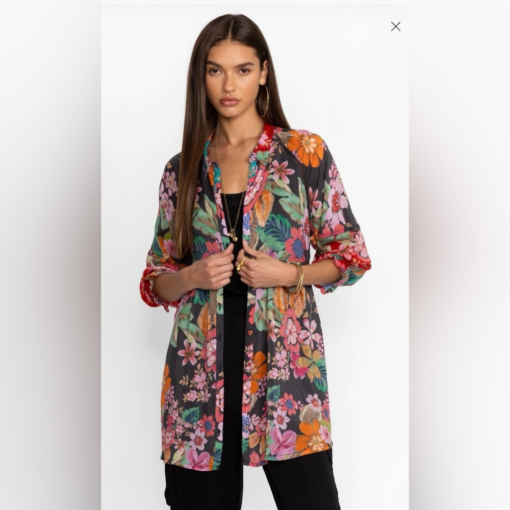 Johnny Was Lapham Adonia Tunic Top Button Down Floral Collared Size S